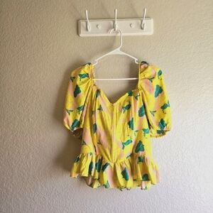Corset Yellow Floral Puff Sleeve Blouse